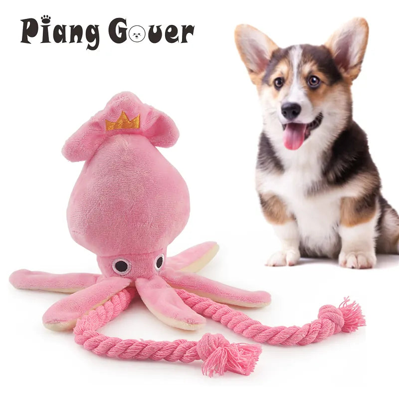 Cute Squid Small Dog Toy Sound BB Plush Pet Puppy Rope Toys Pink Chew Squeak Toys For Cat - Pawz Are Us