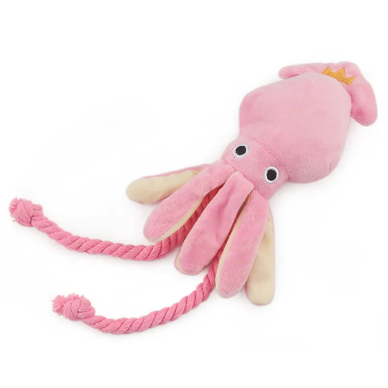 Cute Squid Small Dog Toy Sound BB Plush Pet Puppy Rope Toys Pink Chew Squeak Toys For Cat - Pawz Are Us