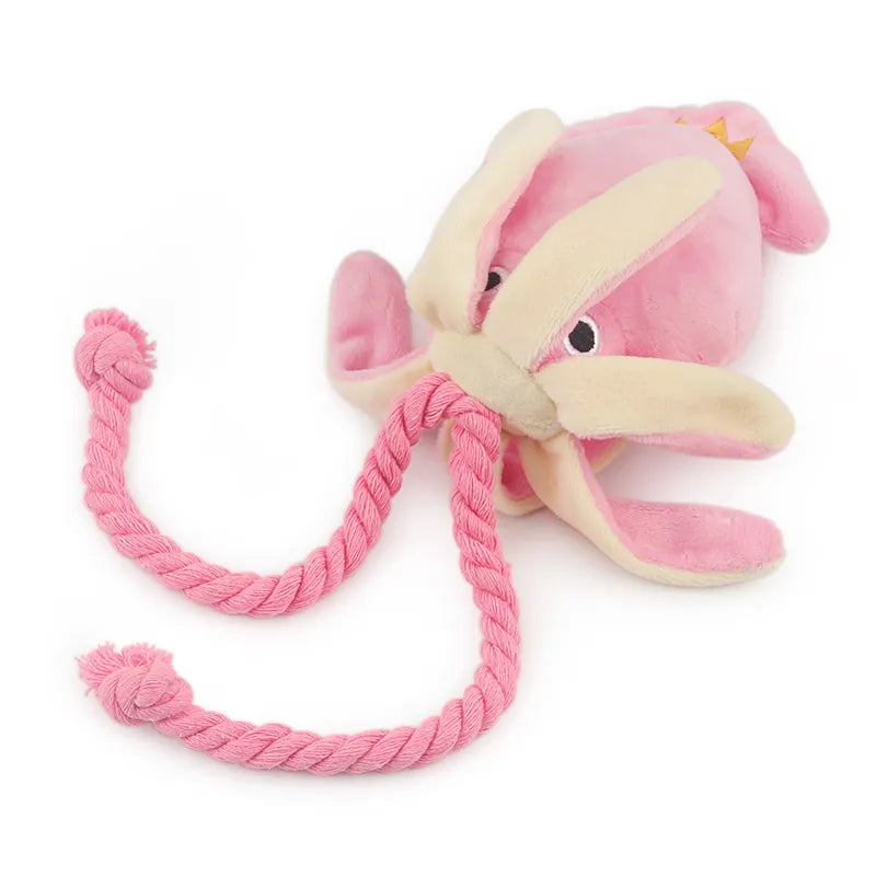 Cute Squid Small Dog Toy Sound BB Plush Pet Puppy Rope Toys Pink Chew Squeak Toys For Cat - Pawz Are Us