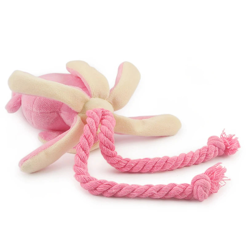 Cute Squid Small Dog Toy Sound BB Plush Pet Puppy Rope Toys Pink Chew Squeak Toys For Cat - Pawz Are Us