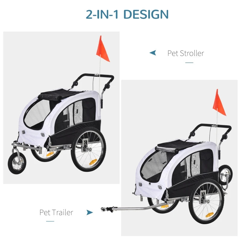 Dog Bike Trailer 2-In-1 Pet Stroller Cart Bicycle Wagon Cargo Carrier Attachment for Travel with Suspension and Storage Pockets - Pawz Are Us