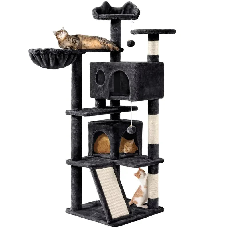 57"  Cat Tree,Multi-Level Cat Tower w/ 3 Padded Perches, 2 Cat Condos, 2 Hanging Balls and Scratching Posts - Multiple Colors - Pawz Are Us